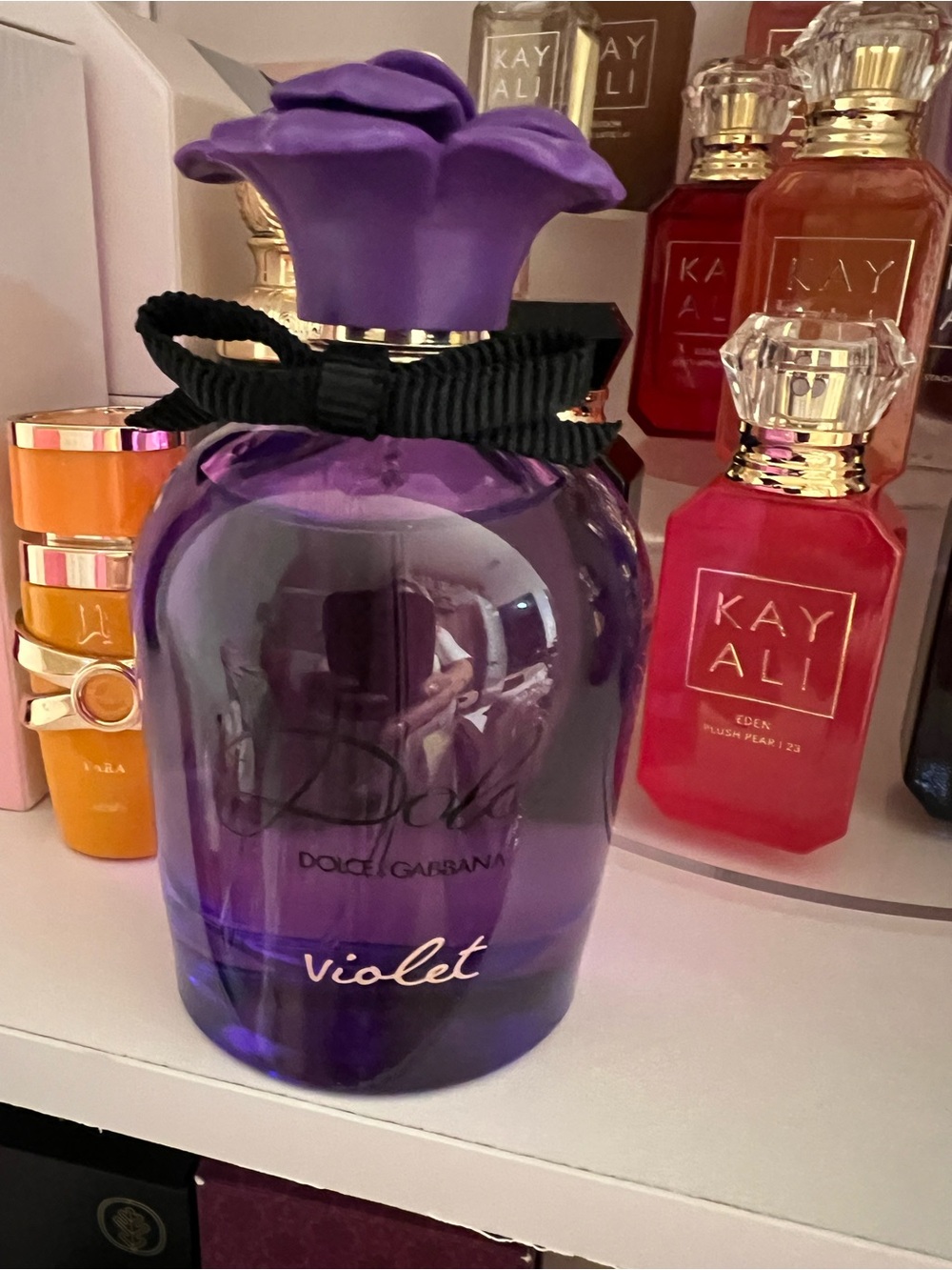 Dolce & Gabbana Violet Purple Glass Perfume Bottle with Floral Cap